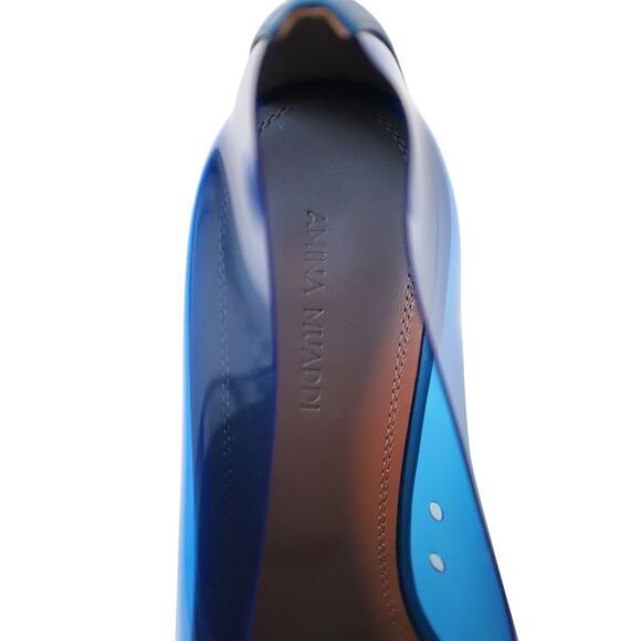 Amina Muaddi Ane Glass Wedge Pumps in Blue PVC - Picture 9 of 9